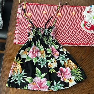 Girls Black Tropical Pineapple & Floral Sundress